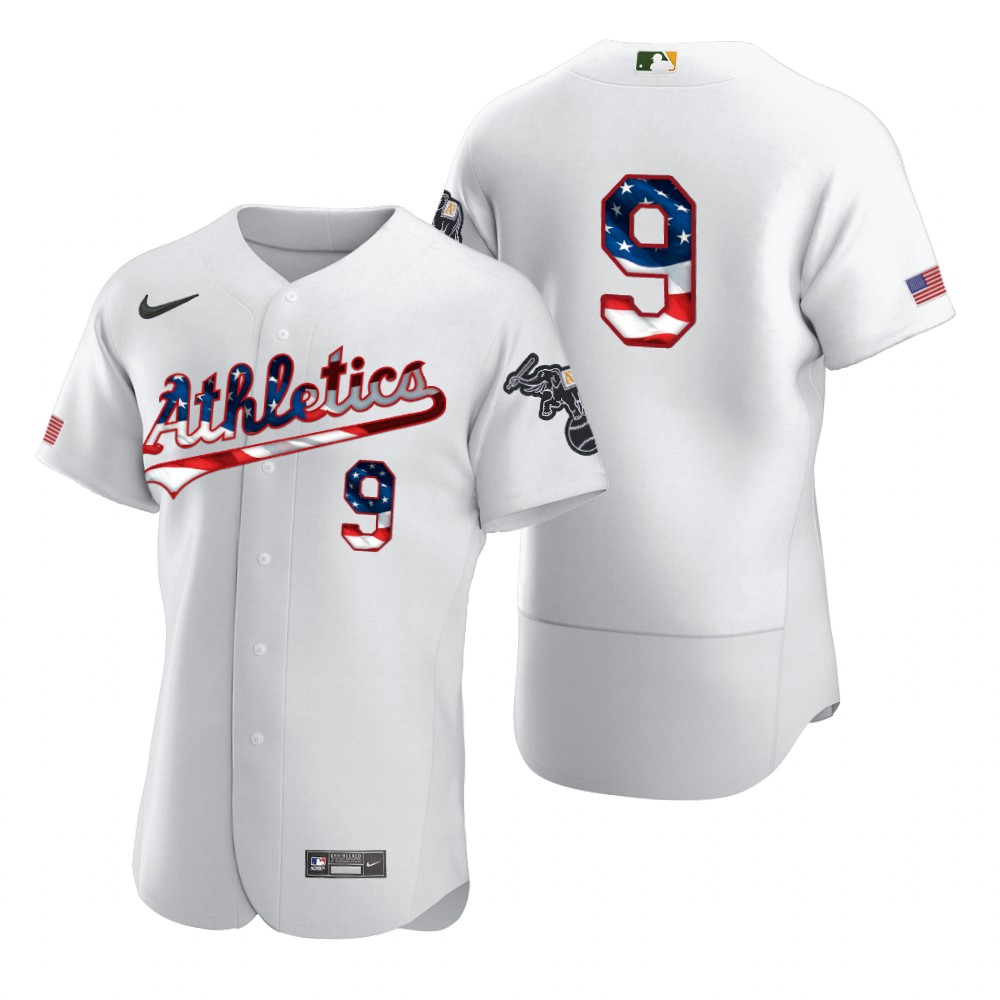 Oakland Athletics 9 Reggie Jackson Men Nike White Fluttering USA Flag Limited Edition Authentic MLB Jersey